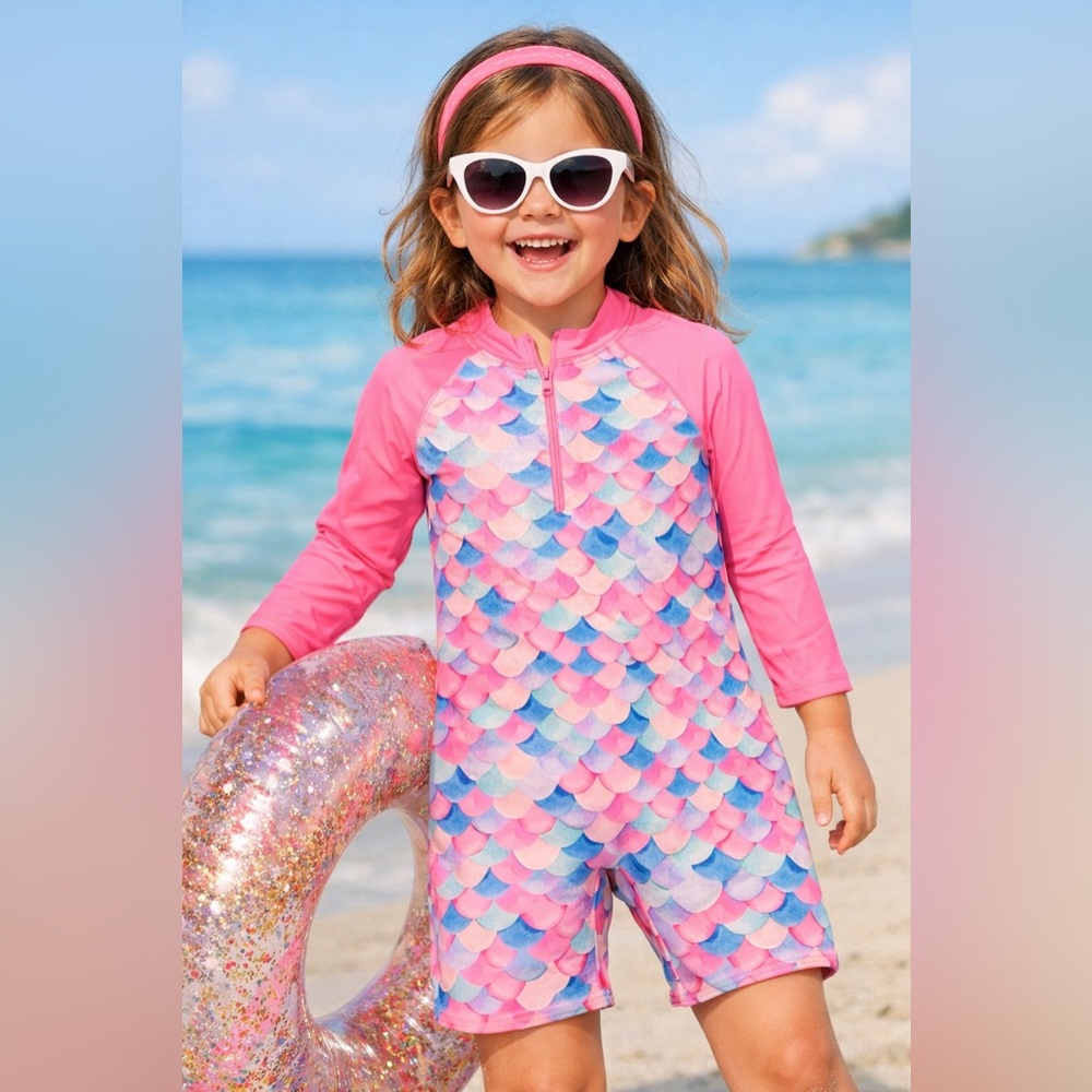 Pink and Blue Mermaid Scales Kids Swimwear C245
